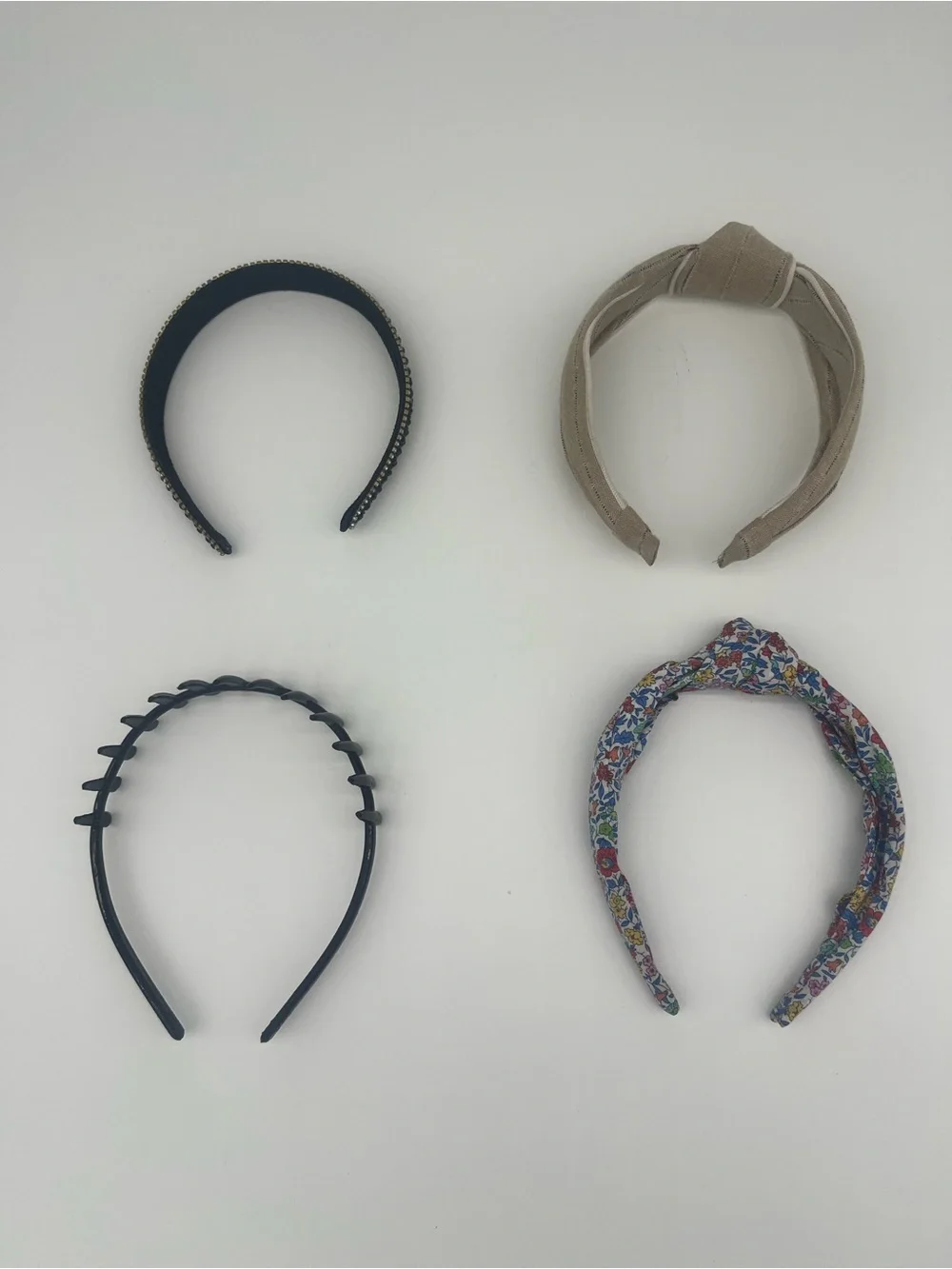 4-Pack Headbands — Black, Tan, Black, Multicolor Floral